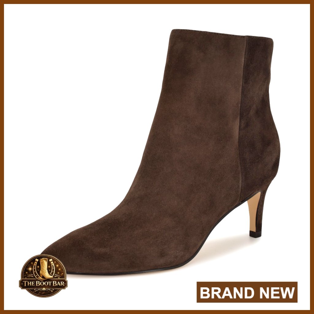 Pointy Toe Suede Booties Stiletto Heel Chic Elegant Dressy Side Zipper